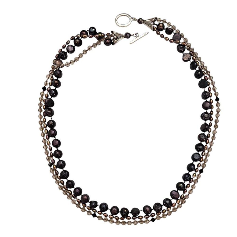 Sterling Peacock Fresh Water & Seed Pearls, Knotted Multi-Strand Necklace, J48